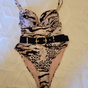 NWT! River Island Resort Animal Leopard Print Belted Swimsuit Size US 6